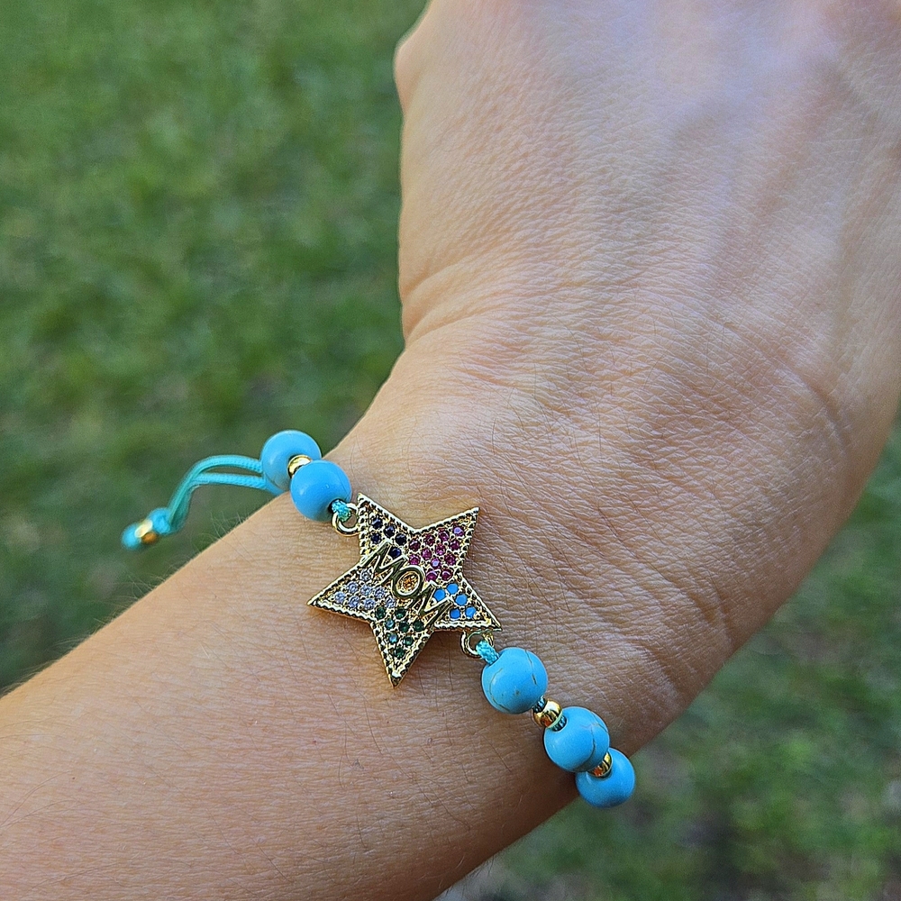 Turquoise Beaded Star "Mom" Bracelet